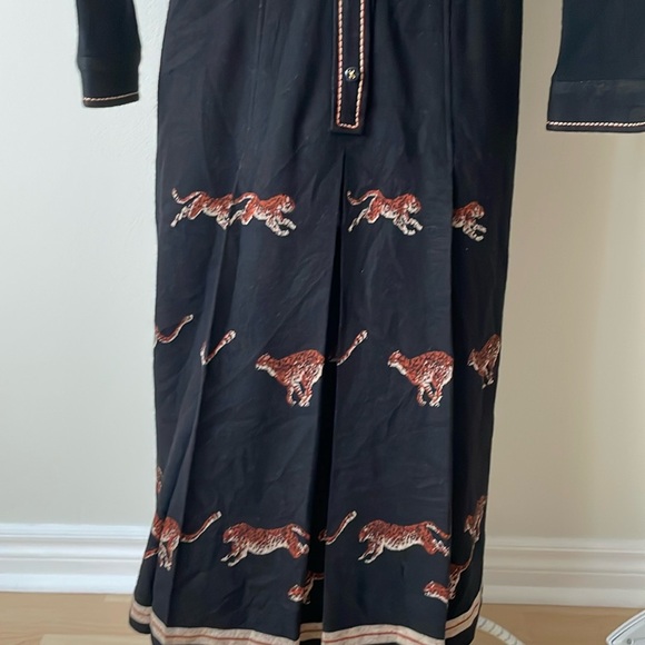 Vintage Japan black wool blend tiger print a line dress, size 2 - Picture 3 of 16